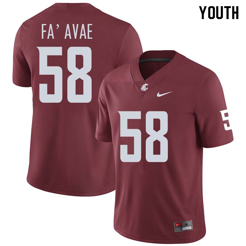 Youth #58 Fa'avae Fa'avae Washington State Cougars College Football Jerseys Sale-Crimson